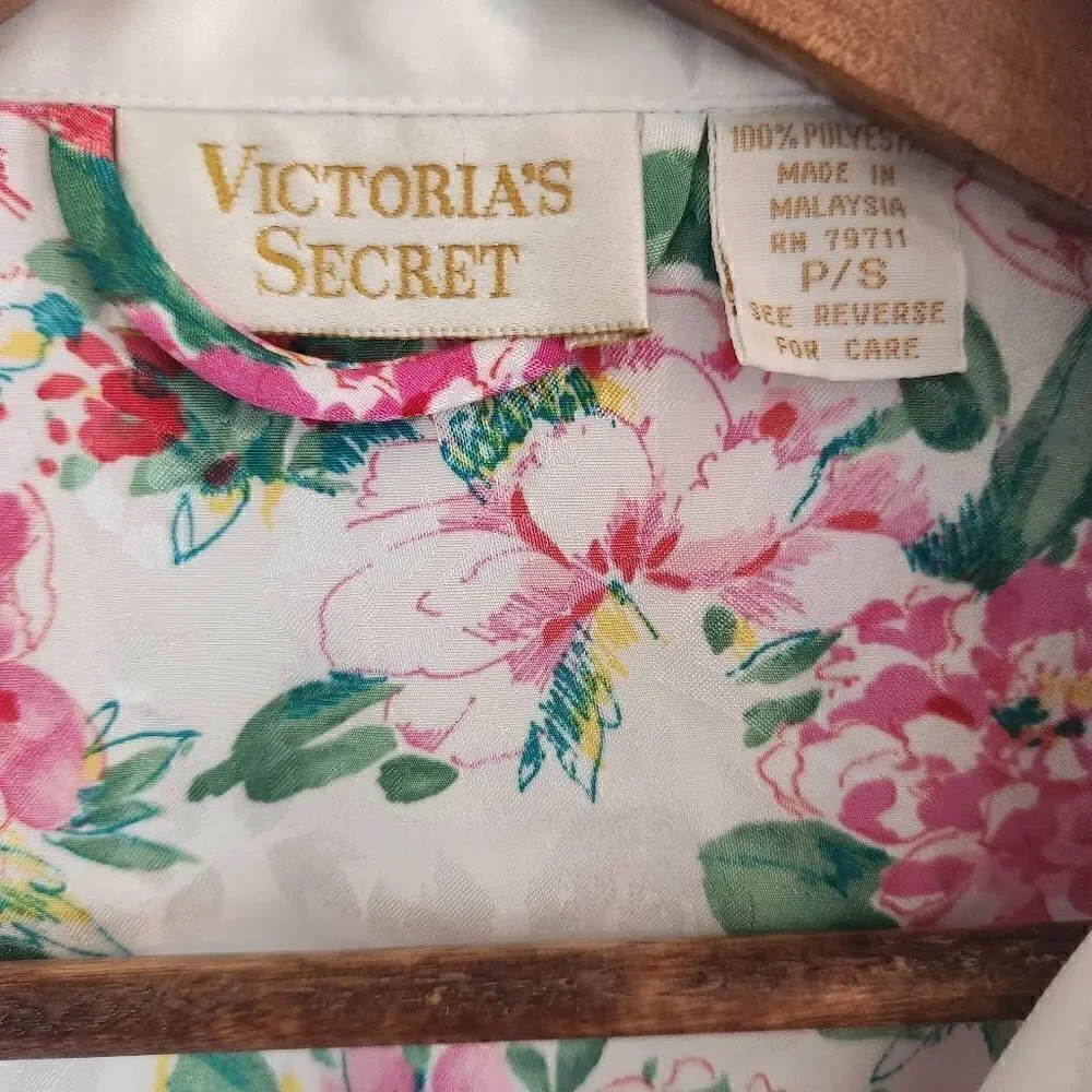 VTG 90s Victorias Secret Robe Womens Small Floral Satin Full Length Long Gold La